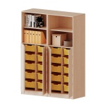 ErgoTray Schrank, 4reihig, 3OH unten Türen, 20 hohe Boxen, oben 2OH Regal, B/H/T 140,6x190x50cm 